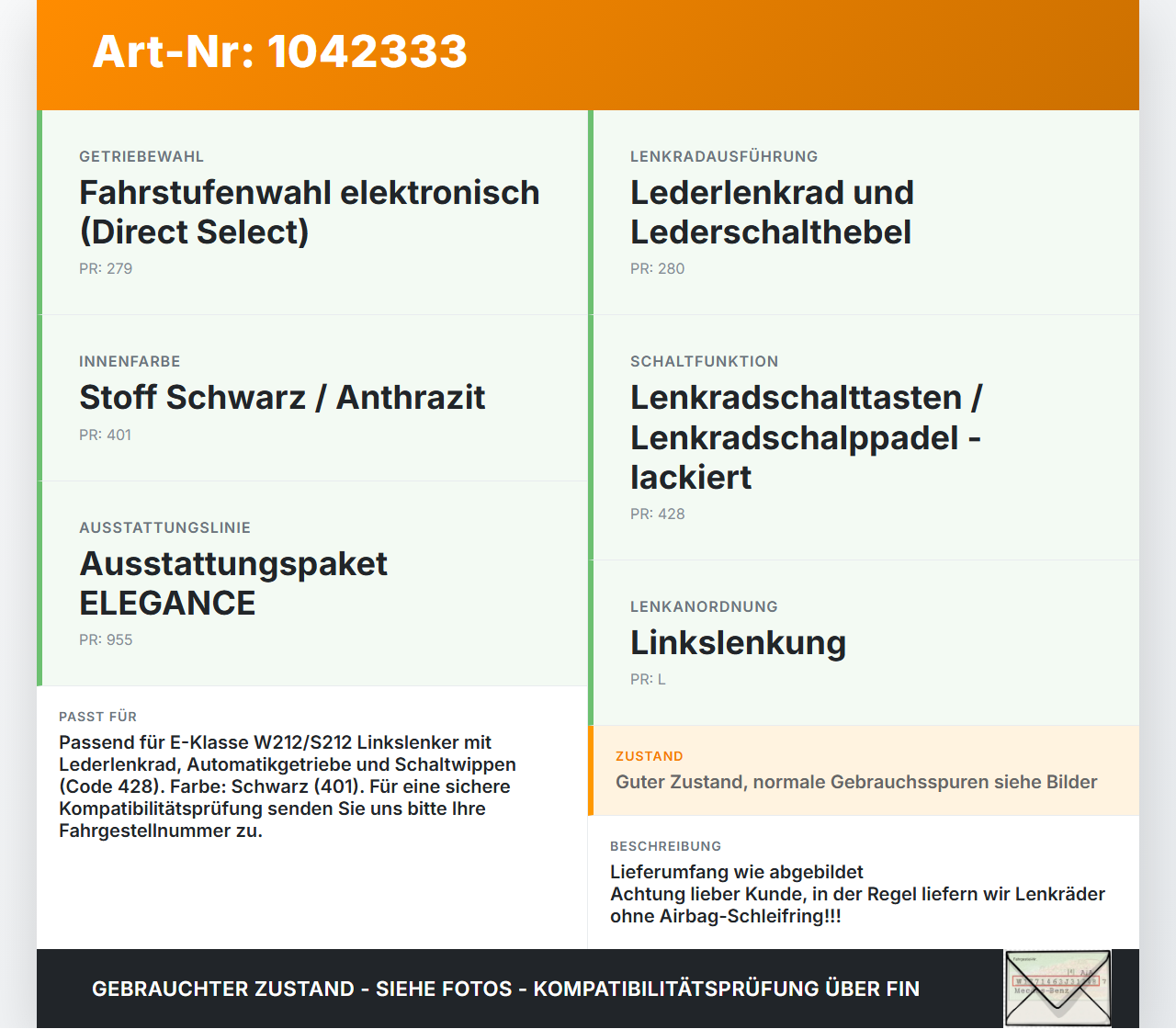 Mercedes S212 E350d 13-16 Lenkrad Airbaglenkrad Leder Mercedes S212 E350d 13-16 18.02.2010 62323150E 62320215I gebraucht Vorschau 3