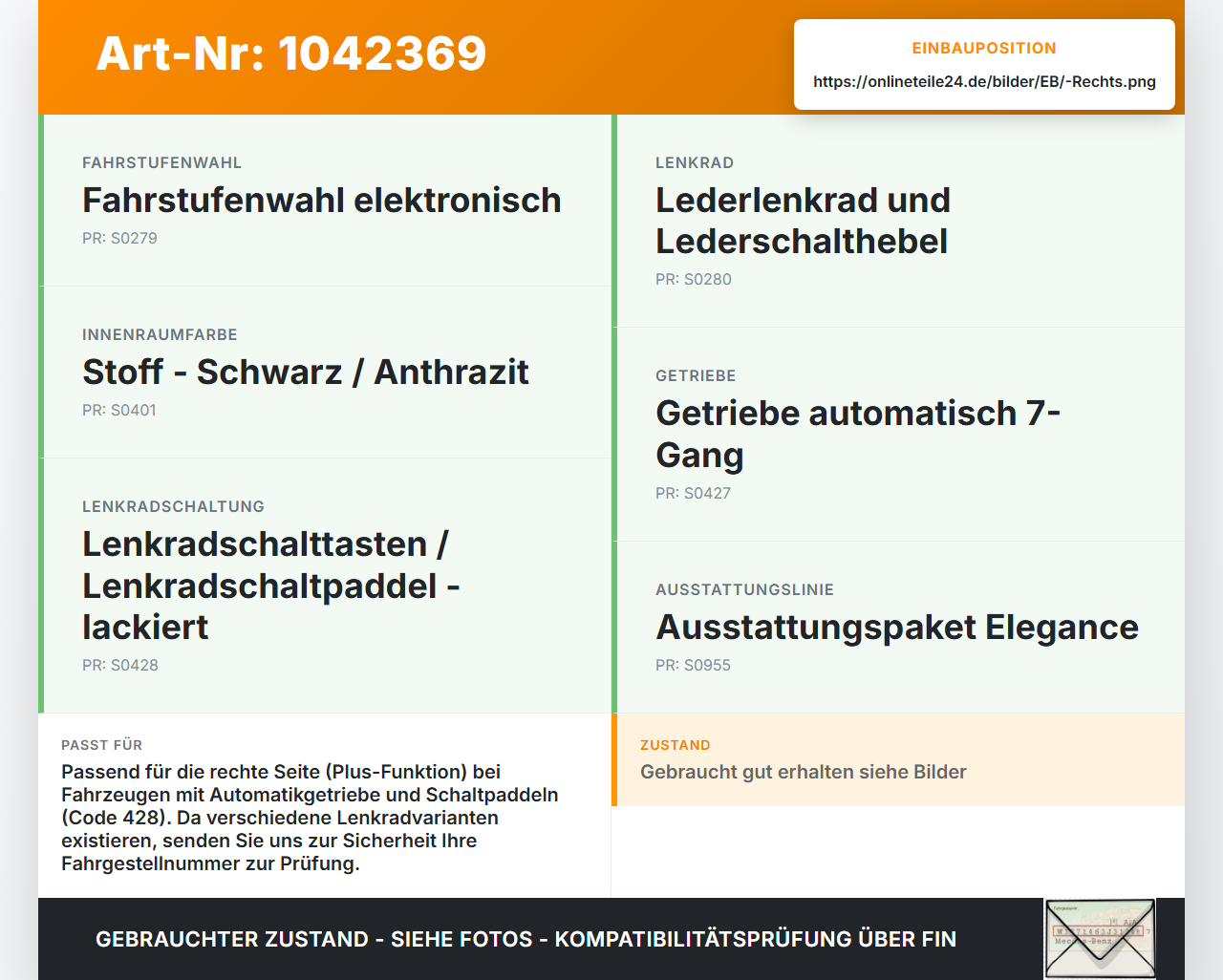 Mercedes S212 E350d 13-16 Schaltwippe Schalter Plus für Lenkrad Rechts Mercedes S212 E350d 13-16 18.02.2010... Vorschau 3