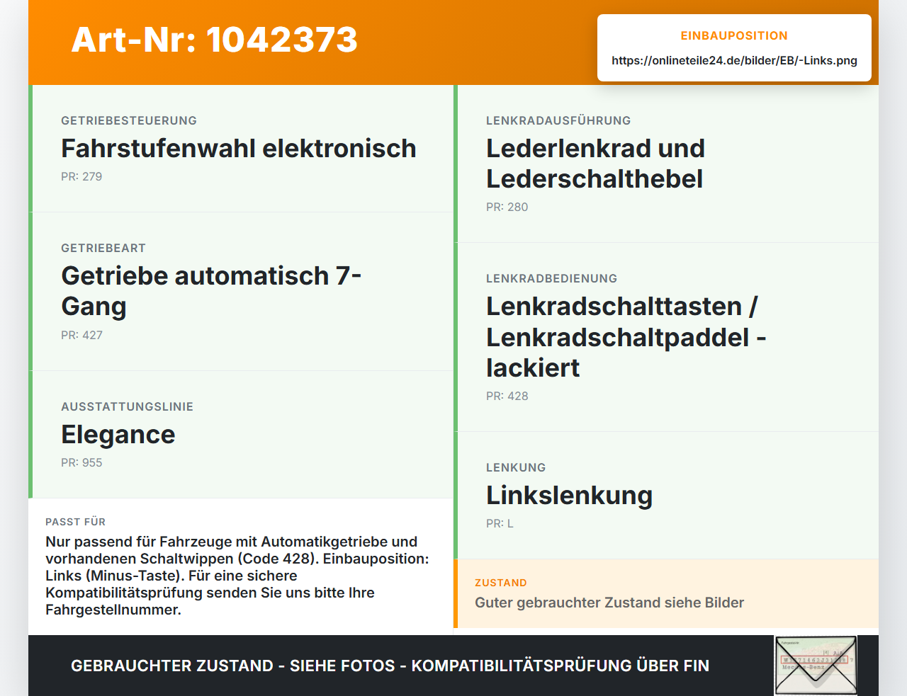 Mercedes S212 E350d 13-16 Lenkradschalter Schaltwippe Minus Lenkrad Links Mercedes S212 E350d 13-16 18.02.2010... Vorschau 3