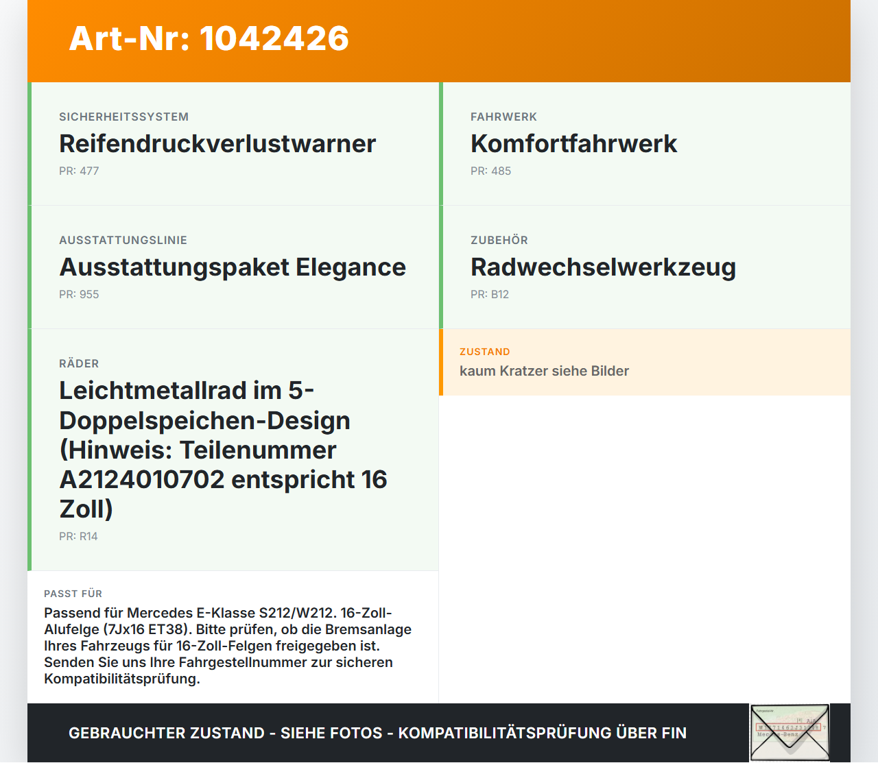Mercedes S212 E350d 13-16 1 x Felge Aluminiumfelge 16 Zoll 5X112 Mercedes S212 E350d 13-16 18.02.2010 A2124010702... Vorschau 3