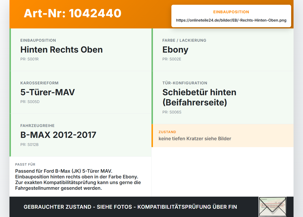 Ford B-Max JK 12-17 Verkleidung Seitenverkleidung Kotflügel Rechts Hinten Oben Ford B-Max JK 12-17 03.04.2014... Vorschau 3