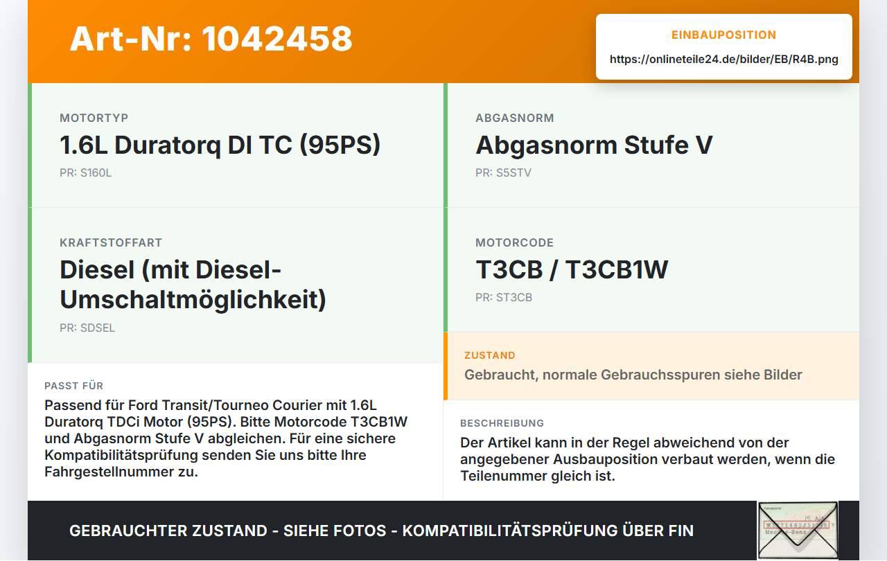 Ford Transit Courier 14-18 TDCi 1,6 70KW T3CB1W Kolben mit Pleuel Pos B Ford Transit Courier 14-18 04.07.2014 gebraucht Vorschau 3