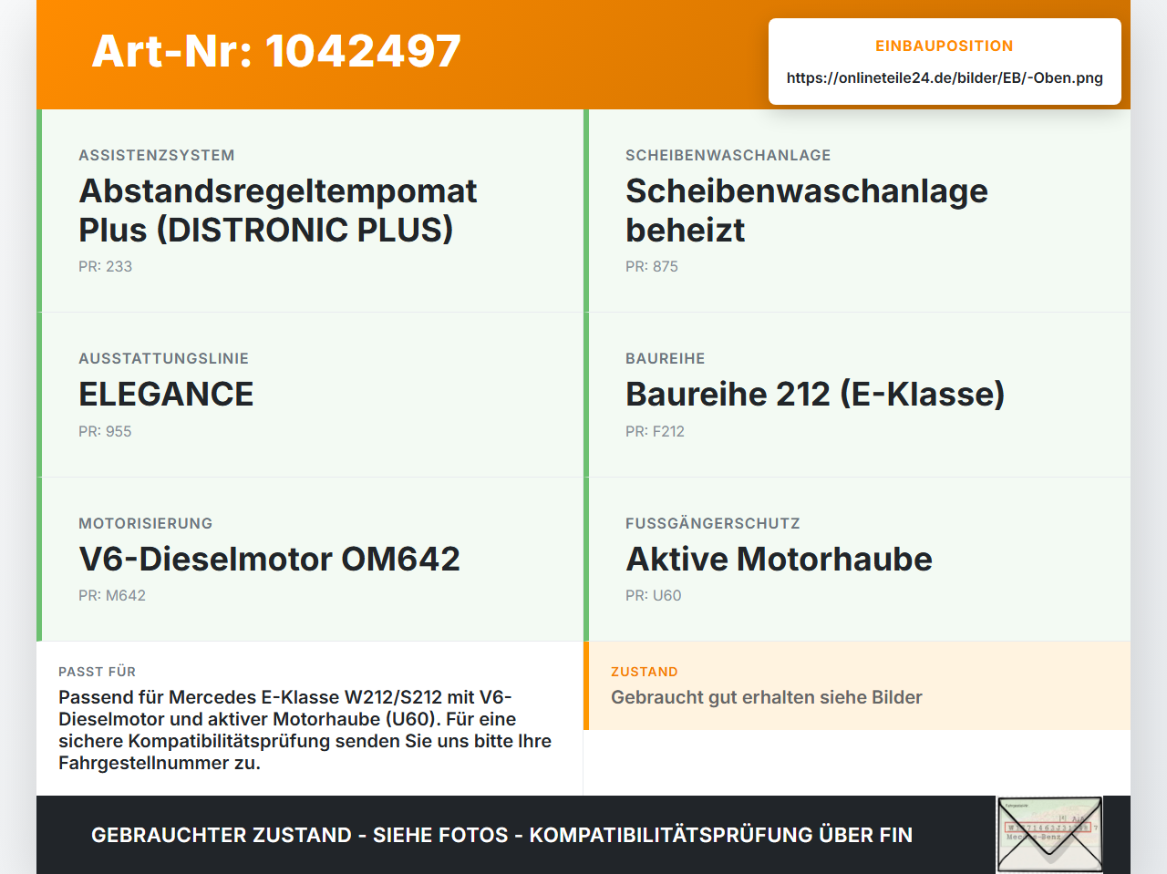 Mercedes S212 E350d 13-16 Wasserabweiser Wasserleitblech Blende Verkleidung für Frontmaske Oben Mercedes S212 E350d... Vorschau 3