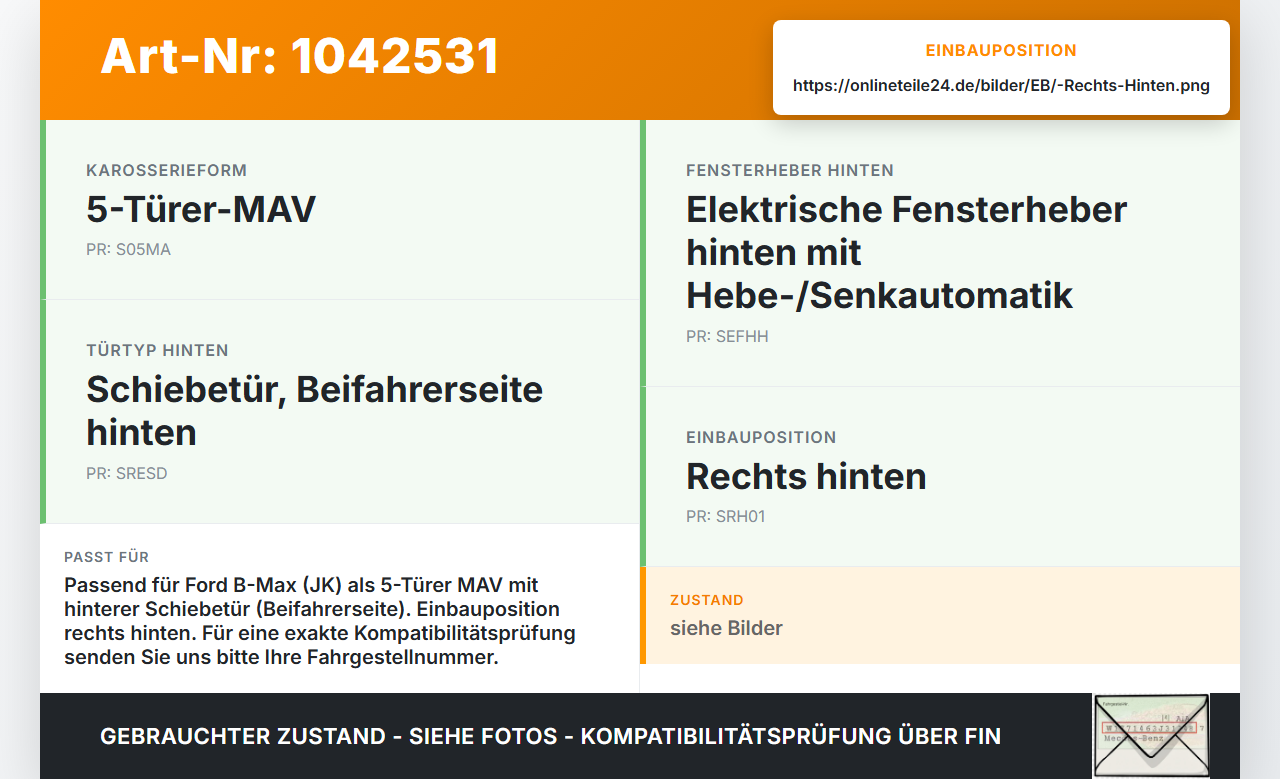 Ford B-Max JK 12-17 Dichtung für Tür Rechts Hinten Ford B-Max JK 12-17 03.04.2014 gebraucht Vorschau 3