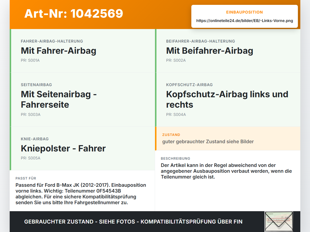 Ford B-Max JK 12-17 Airbagsensor Crashsensor Sensor Vorne Links Ford B-Max JK 12-17 03.04.2014 DG13-14C676-AA... Vorschau 3