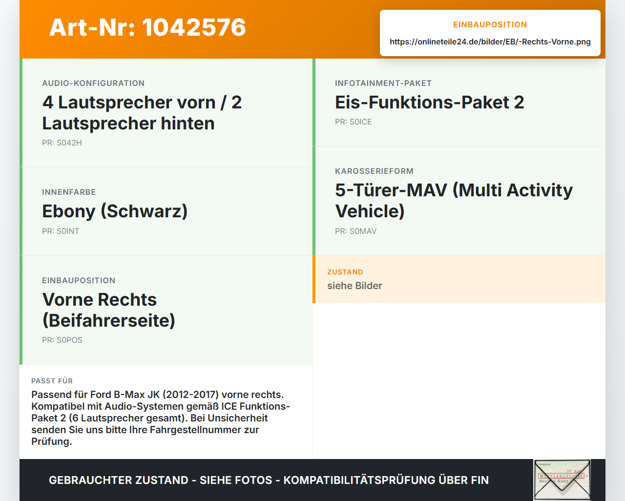 Ford B-Max JK 12-17 Lautsprecher Hochtöner Rechts Vorne Ford B-Max JK 12-17 03.04.2014 gebraucht Vorschau 3