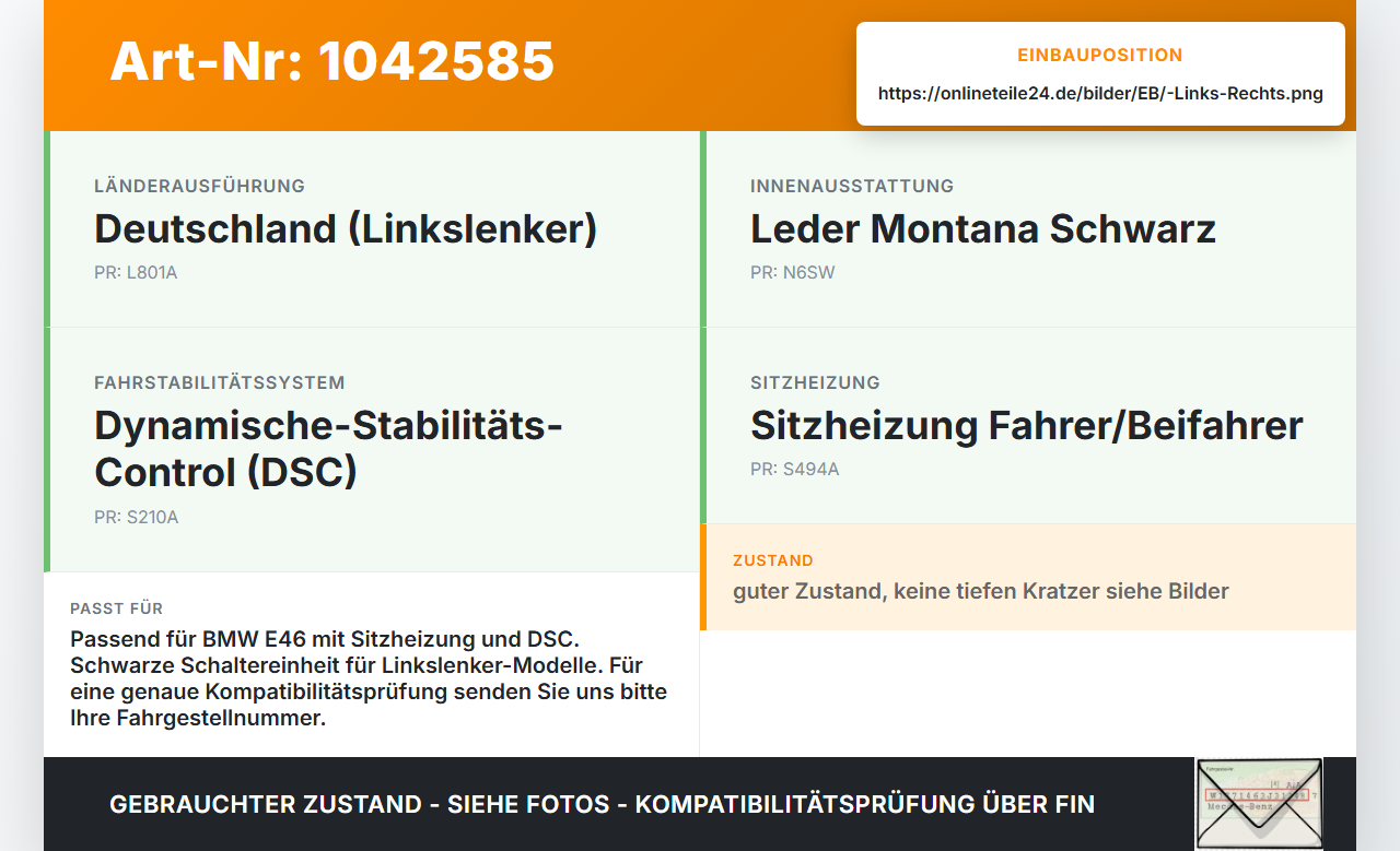 BMW E46 325i 02-06 Sitzheizung Schalter Regler Links Rechts DSC BMW E46 325i 02-06 04.03.2003 6925512 61316925512... Vorschau 3