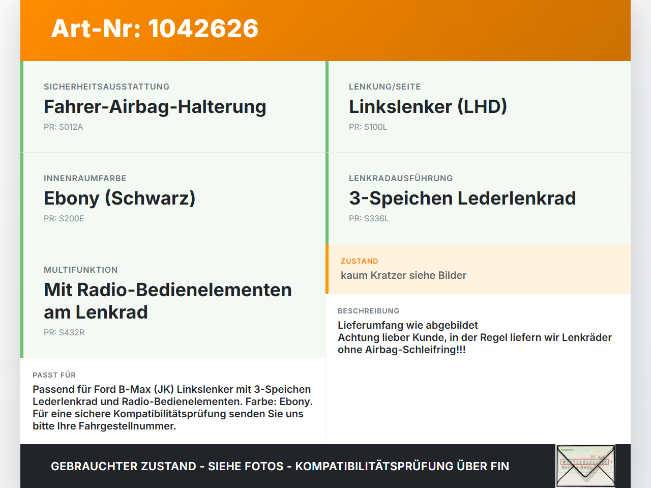 Ford B-Max JK 12-17 Lenkrad Airbaglenkrad Ford B-Max JK 12-17 03.04.2014 AV11-3600-EB3ZHE 34139177A... Vorschau 3