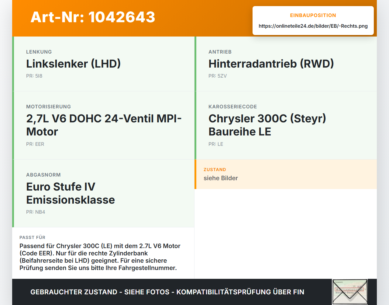Chrysler 300C LE 04-07 2,7 142KW EER Ventildeckel Zylinderkopfhaube Rechts Chrysler 300C LE 04-07 07.08.2007 gebraucht Vorschau 3