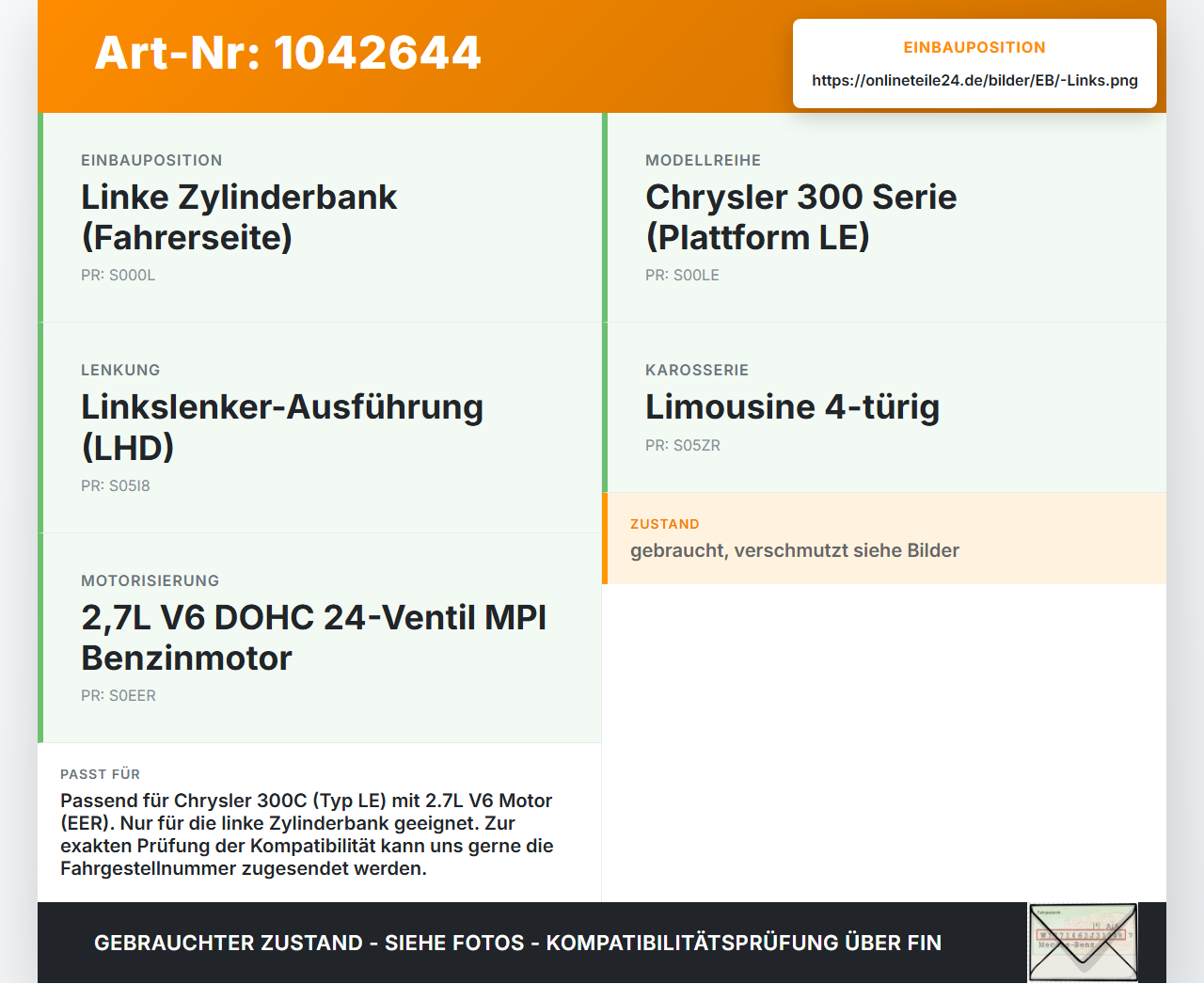Chrysler 300C LE 04-07 2,7 142KW EER Ventildeckel Zylinderkopfhaube Links Chrysler 300C LE 04-07 07.08.2007... Vorschau 3
