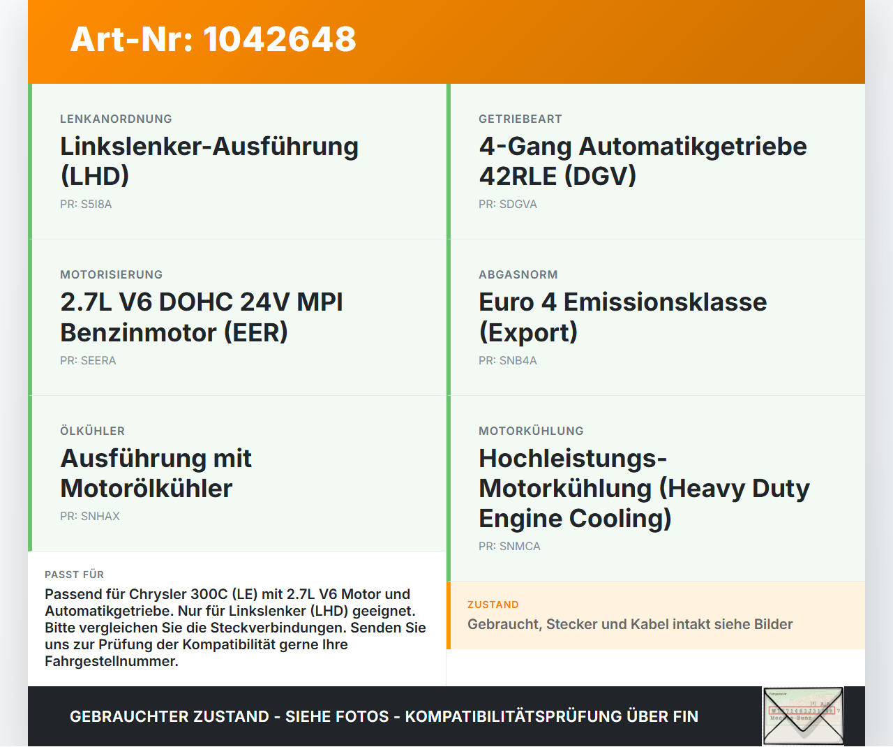 Chrysler 300C LE 04-07 2,7 142KW Motorkabelbaum Leitungssatz Motor Kabelbaum Chrysler 300C LE 04-07 07.08.2007... Vorschau 3