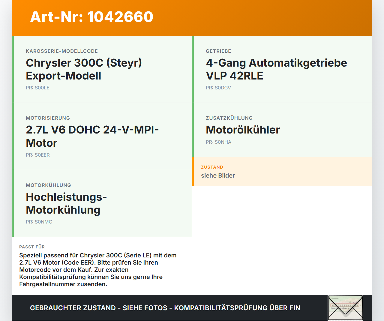 Chrysler 300C LE 04-07 2,7 142KW EER Ölmessstab Öl Stab Chrysler 300C LE 04-07 07.08.2007 gebraucht Vorschau 3