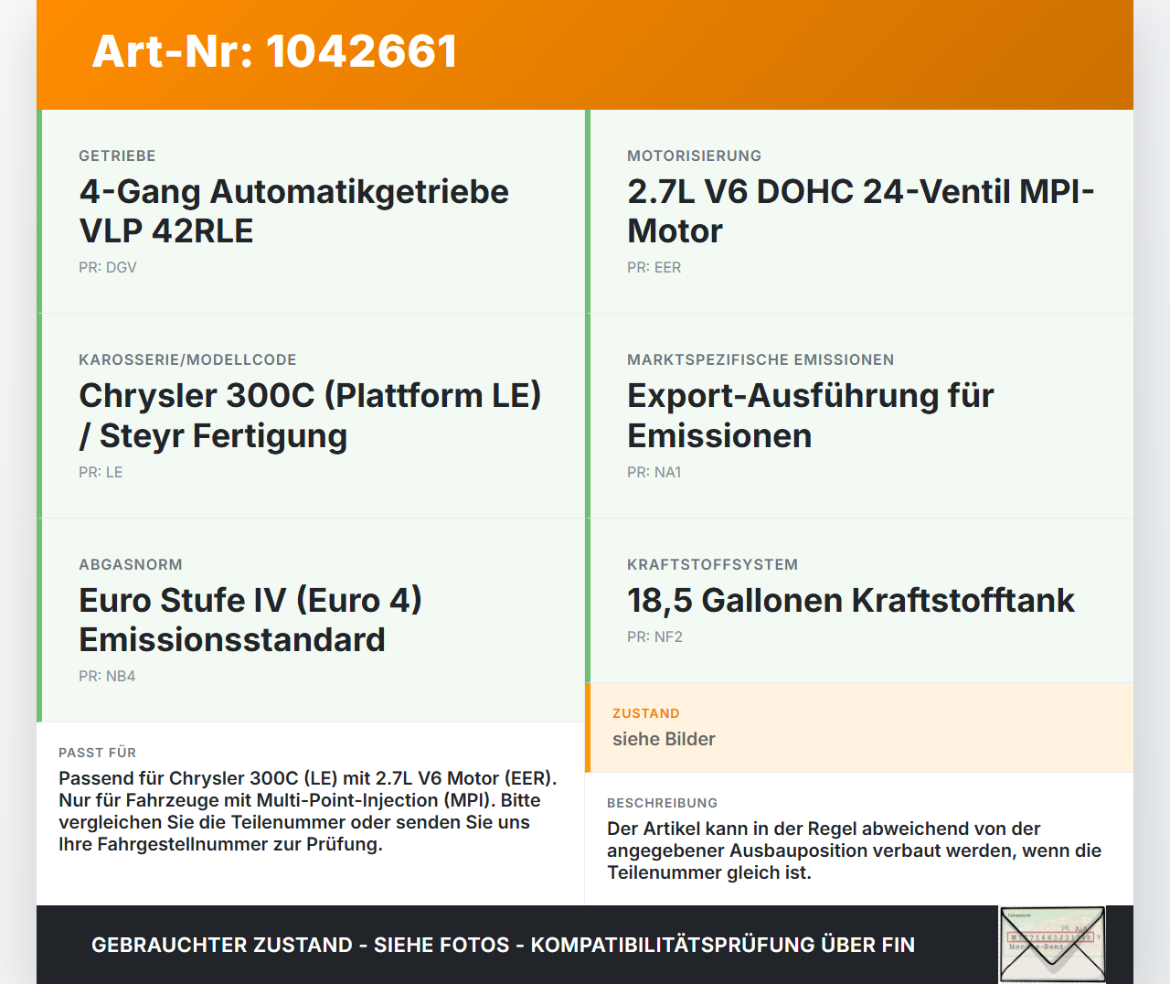 Chrysler 300C LE 04-07 2,7 142KW Injektor Einspritzdüse Rail Zyl.1 Chrysler 300C LE 04-07 07.08.2007 0280158028... Vorschau 3