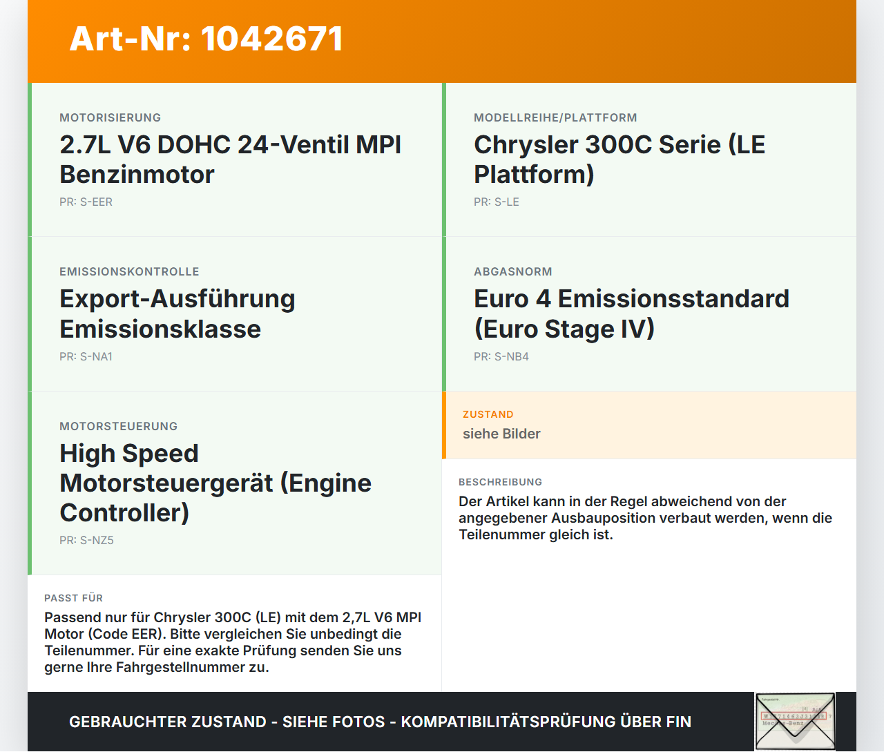 Chrysler 300C LE 04-07 2,7 142KW Injektor Einspritzdüse Rail Zyl.4 Chrysler 300C LE 04-07 07.08.2007 04591986AA... Vorschau 3