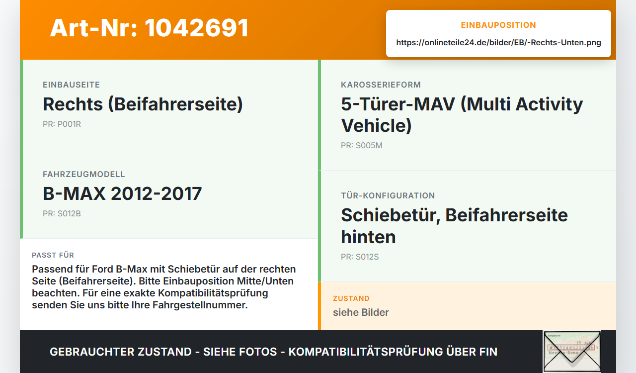 Ford B-Max JK 12-17 Führungsrolle für Schiebetür Mitte Rechts Unten Ford B-Max JK 12-17 03.04.2014 gebraucht Vorschau 3