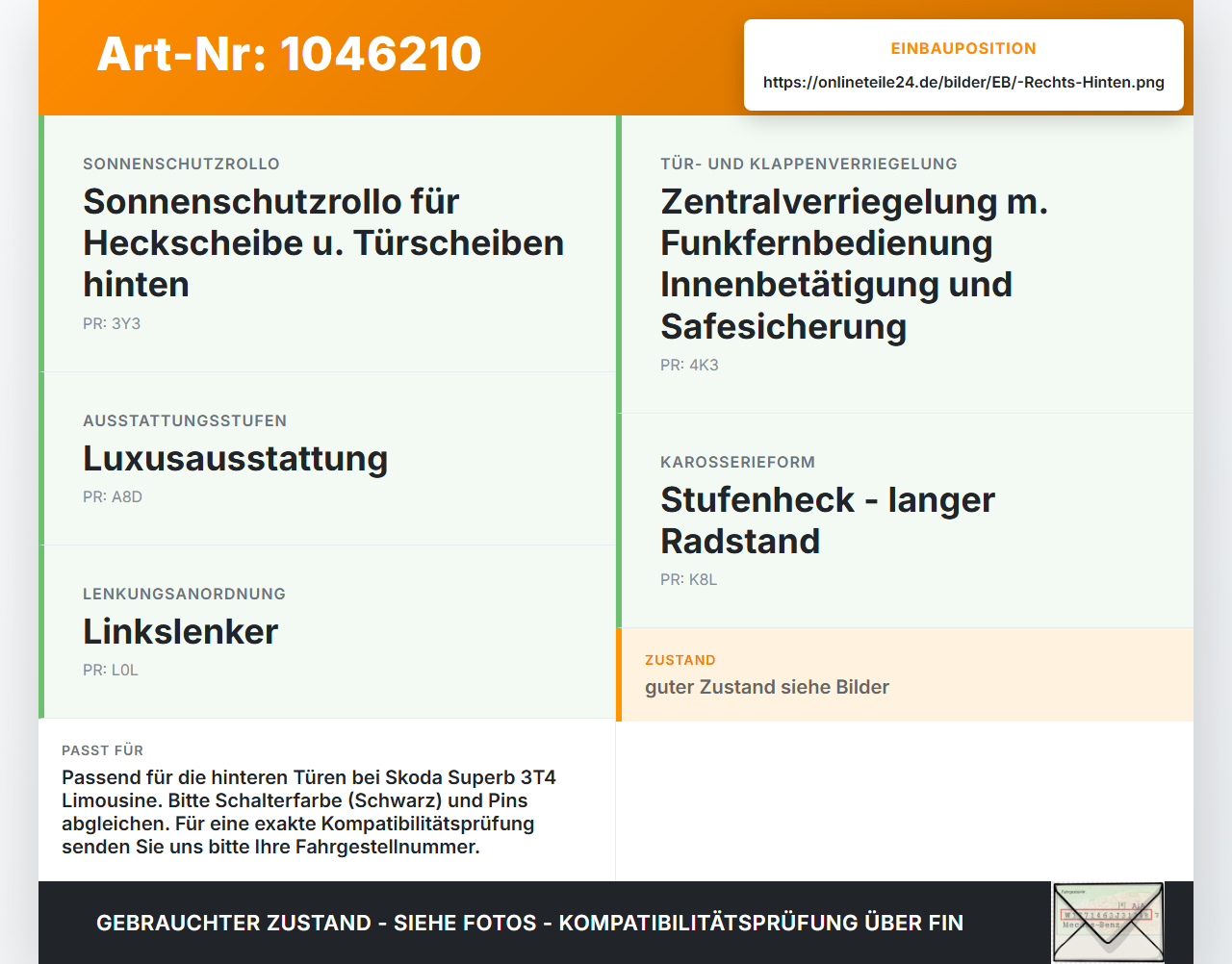 Skoda Superb 3T4 08-13 Lim Fensterheberschalter Schalter Rechts Hinten Skoda Superb 3T4 08-13 20.06.2008 5J0959855... Vorschau 3