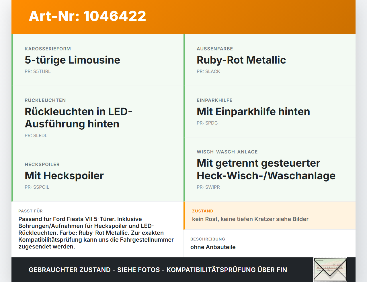Ford Fiesta VII 17-21 5T Heckklappe Kofferraumdeckel MH Ford Fiesta VII 17-21 12.07.2017 PH1BB-A40400-AB gebraucht Vorschau 3