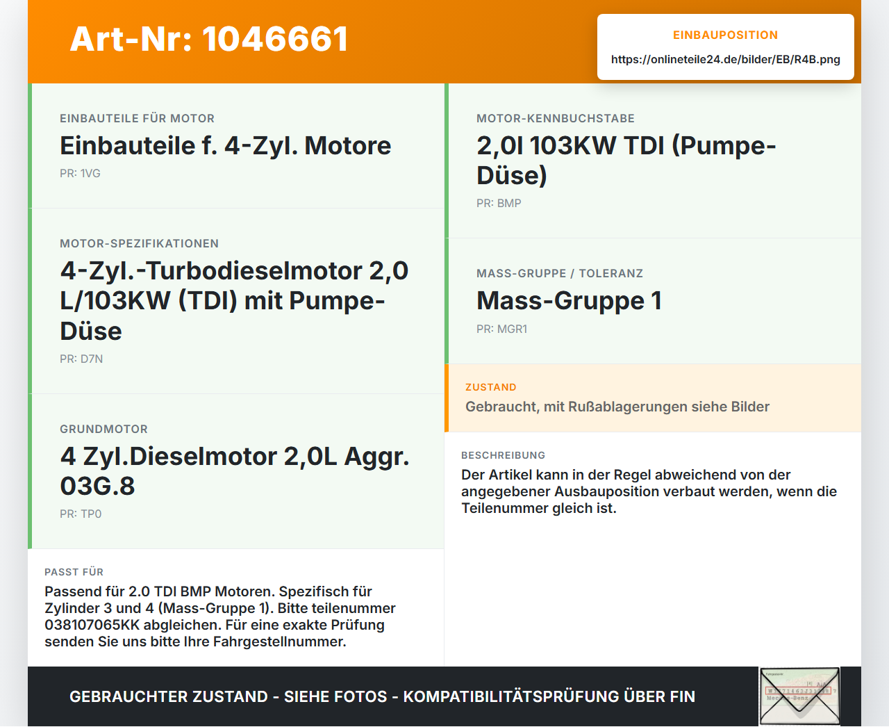 Skoda Superb 3T4 08-13 2,0 103KW BMP Kolben mit Pleuel Pos B Skoda Superb 3T4 08-13 20.06.2008 038107065KK... Vorschau 3