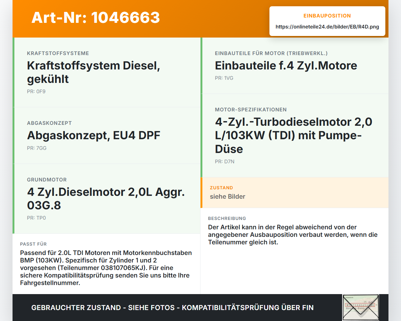 Skoda Superb 3T4 08-13 2,0 103KW BMP Kolben mit Pleuel Pos D Skoda Superb 3T4 08-13 20.06.2008 038107065KJ gebraucht Vorschau 3