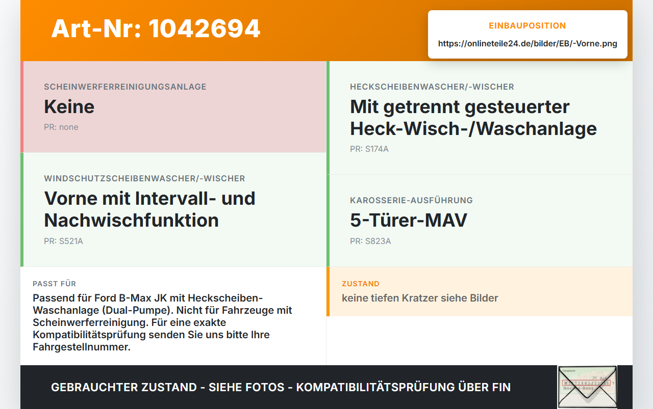 Ford B-Max JK 12-17 Waschwasserpumpe Wischwasserpumpe Waschpumpe Vorne Ford B-Max JK 12-17 03.04.2014 8V5117K624AA... Vorschau 3