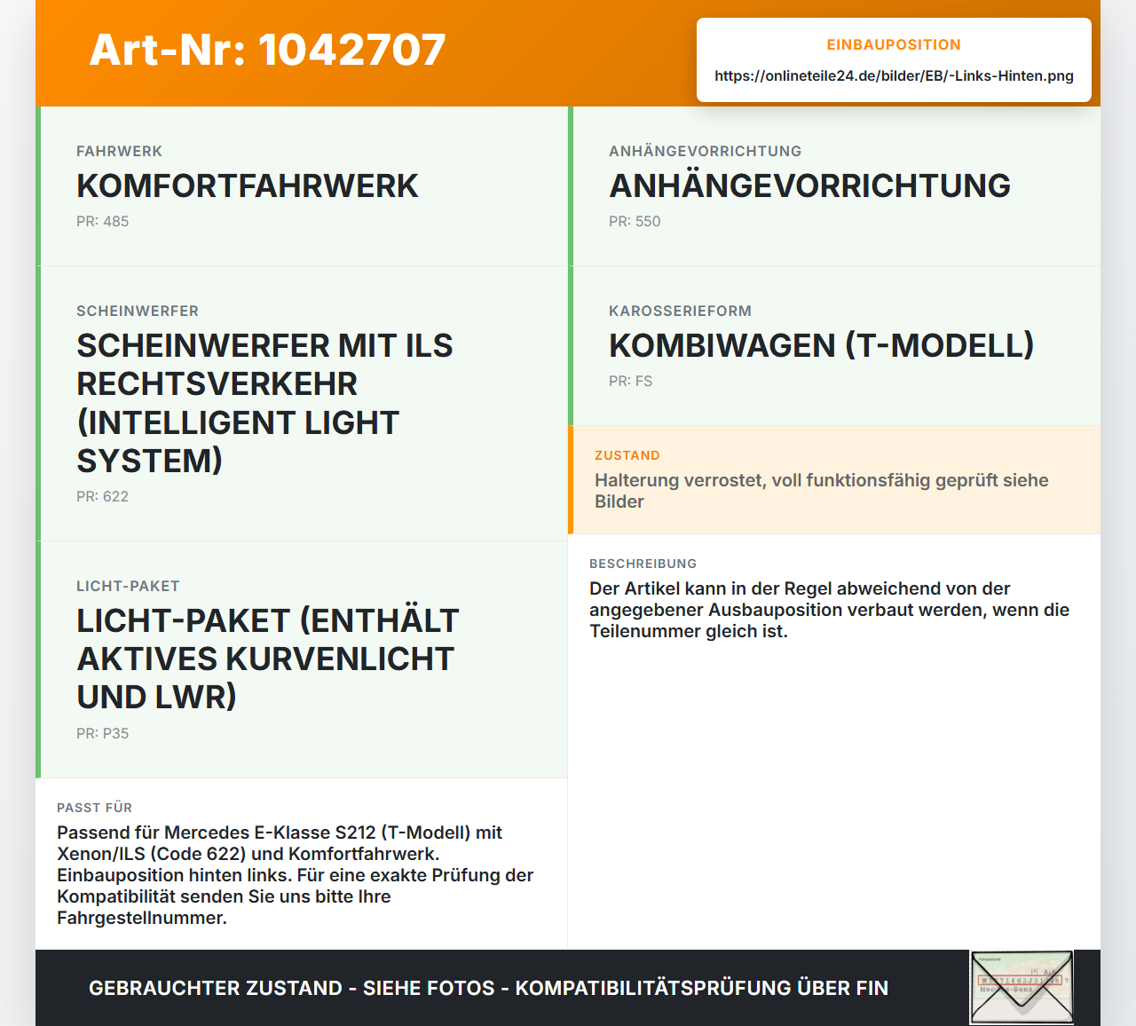 Mercedes S212 E350d 13-16 Niveausensor Xenon LWR Sensor Neigung Links Hinten Mercedes S212 E350d 13-16 18.02.2010... Vorschau 3