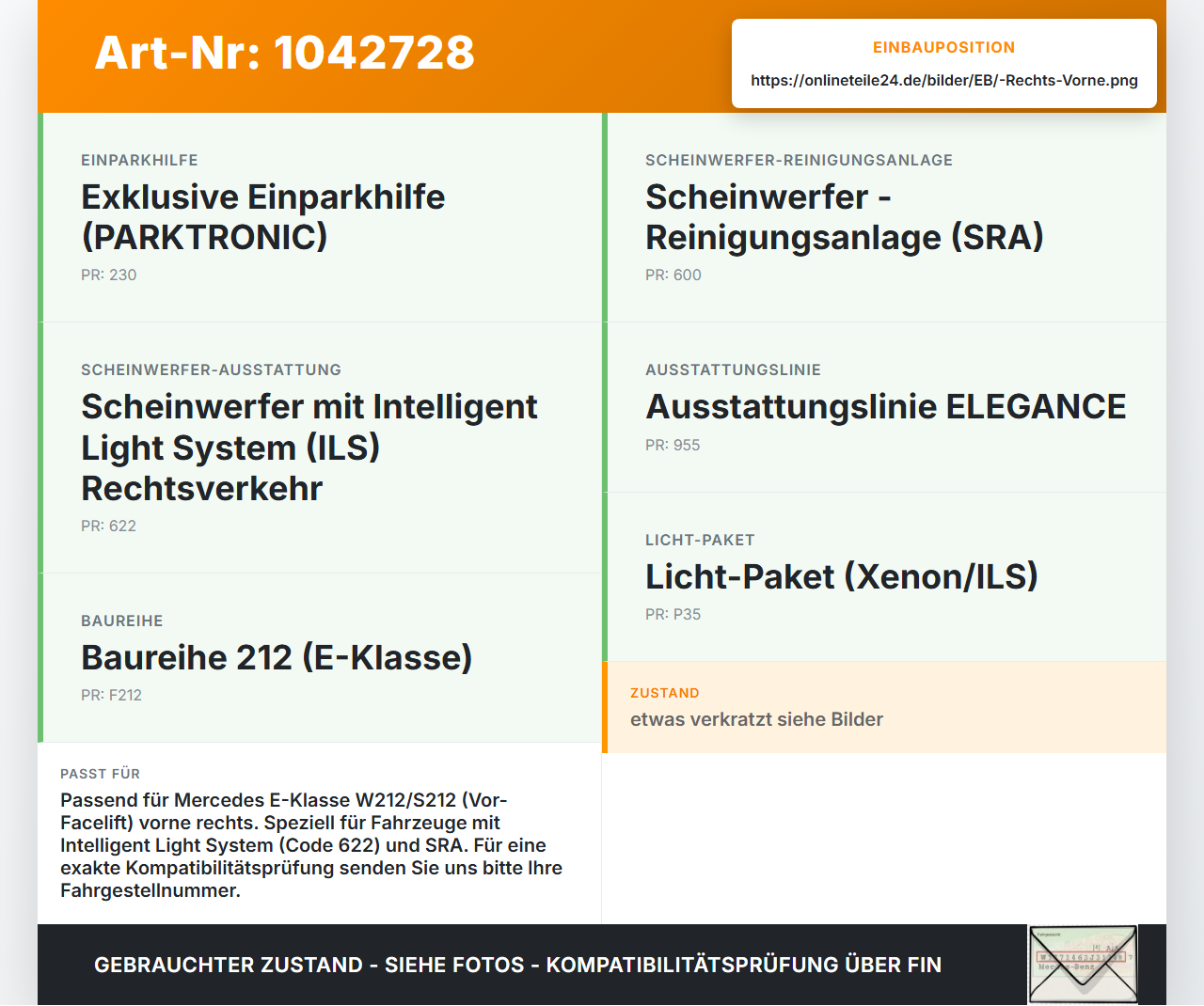 Mercedes S212 E350d 13-16 Kombi Halter Träger Führung Aufnahme für Scheinwerfer Rechts Vorne Mercedes S212 E350d... Vorschau 3