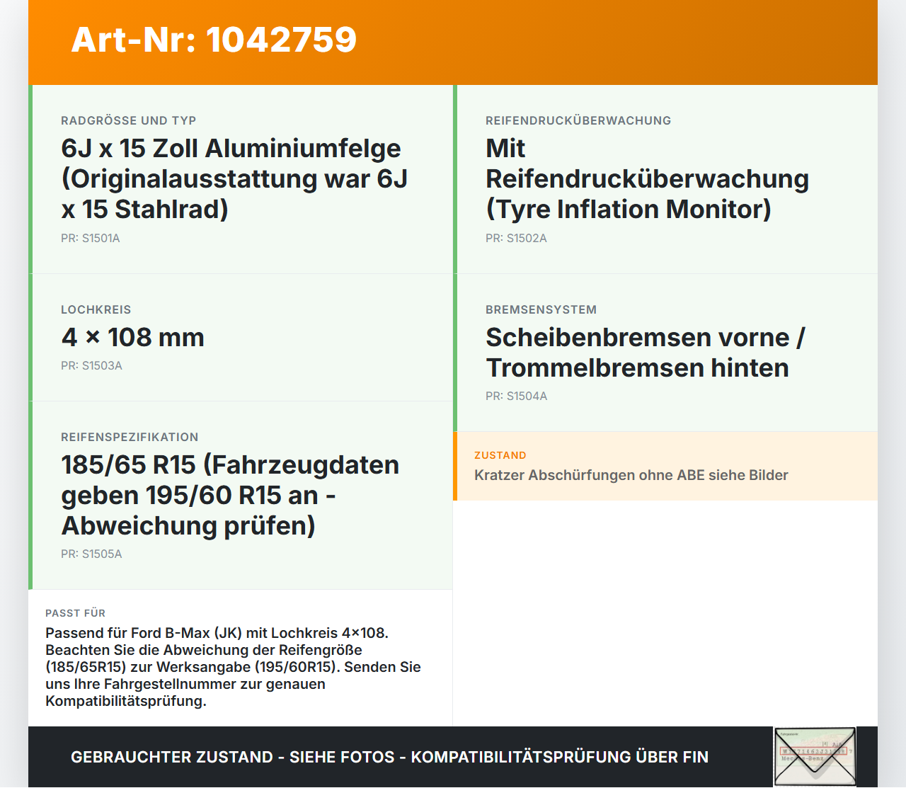Ford B-Max JK 12-17 4 x Kompletträder Aluminiumfelge Winterreifen 185/65R15 4X108 Ford B-Max JK 12-17 03.04.2014... Vorschau 3