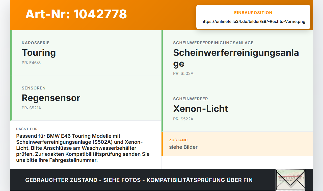 BMW E46 325i 02-06 Waschwasserpumpe Wischwasserpumpe Waschpumpe Vorne Rechts BMW E46 325i 02-06 04.03.2003 8362154... Vorschau 3