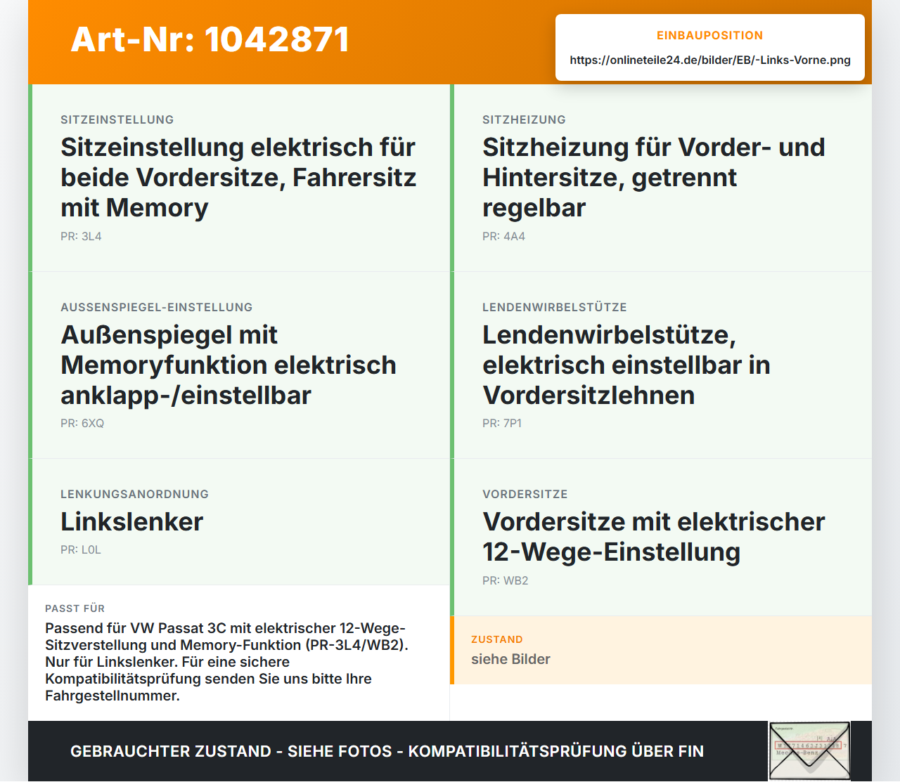 VW Passat 3C B6 05-10 Steuergerät ECU Modul SG für Sitzverstellung Links Vorne VW Passat 3C B6 05-10 07.12.2006... Vorschau 3