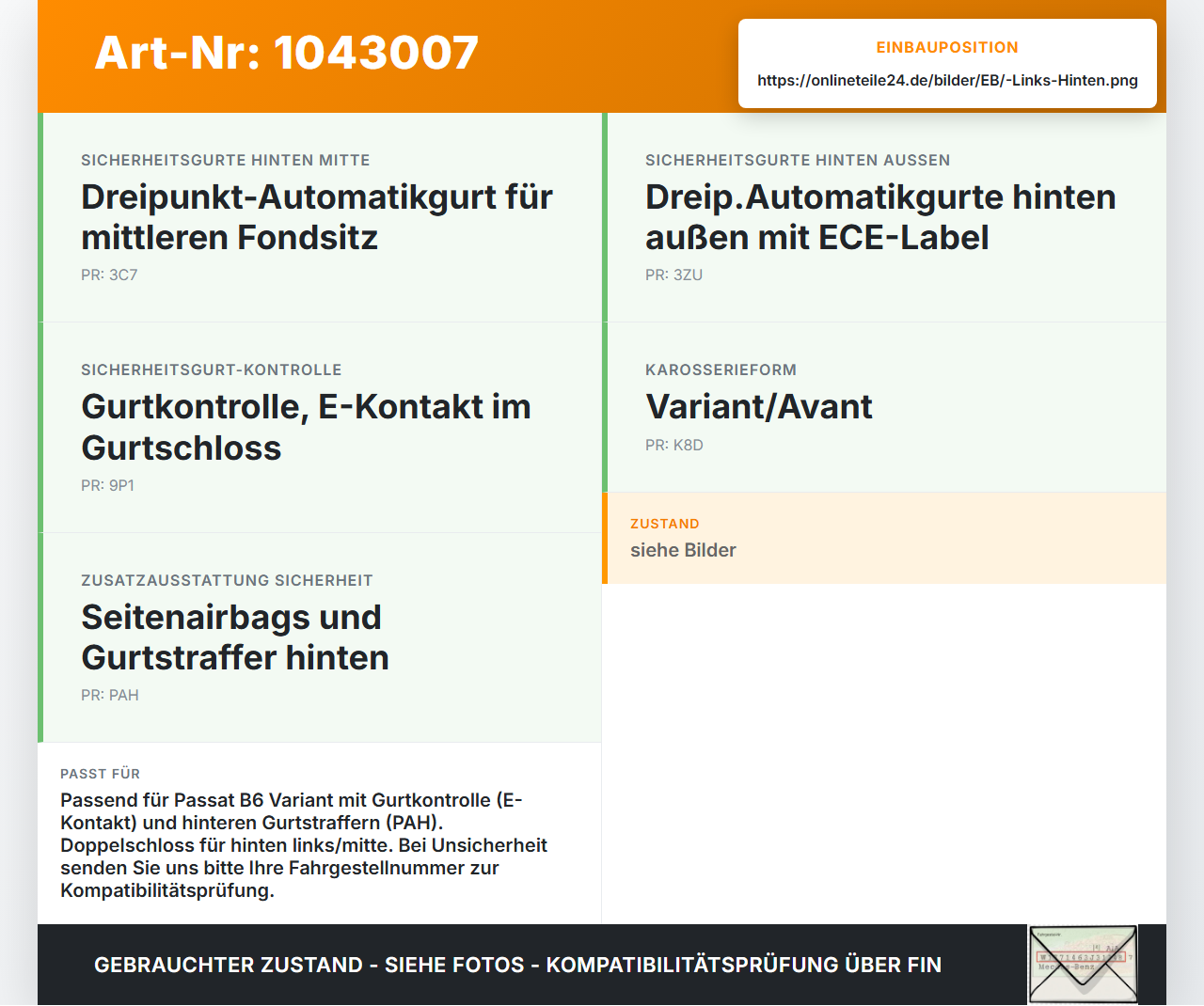 VW Passat 3C B6 05-10 Kombi Gurtschloss Links Hinten und Mitte VW Passat 3C B6 05-10 07.12.2006 3AA857739A... Vorschau 3