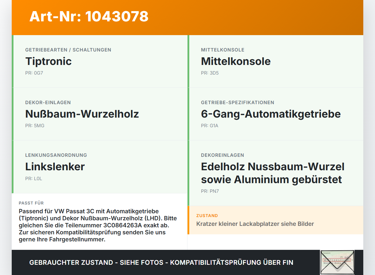 VW Passat 3C B6 05-10 Blende Einbaurahmen VW Passat 3C B6 05-10 07.12.2006 3C0864263F 3C0864263A 0648557955 gebraucht Vorschau 3