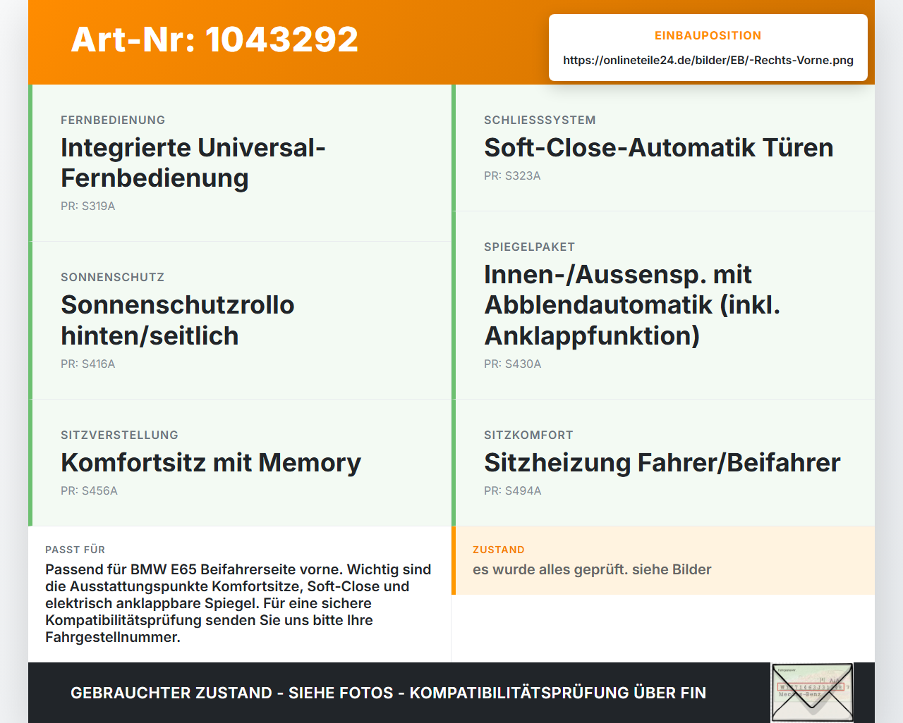BMW E65 7er 01-05 Steuergerät ECU Modul BT Türsteuergerät Rechts Vorne BMW E65 7er 01-05 11.09.2003 6964139... Vorschau 3
