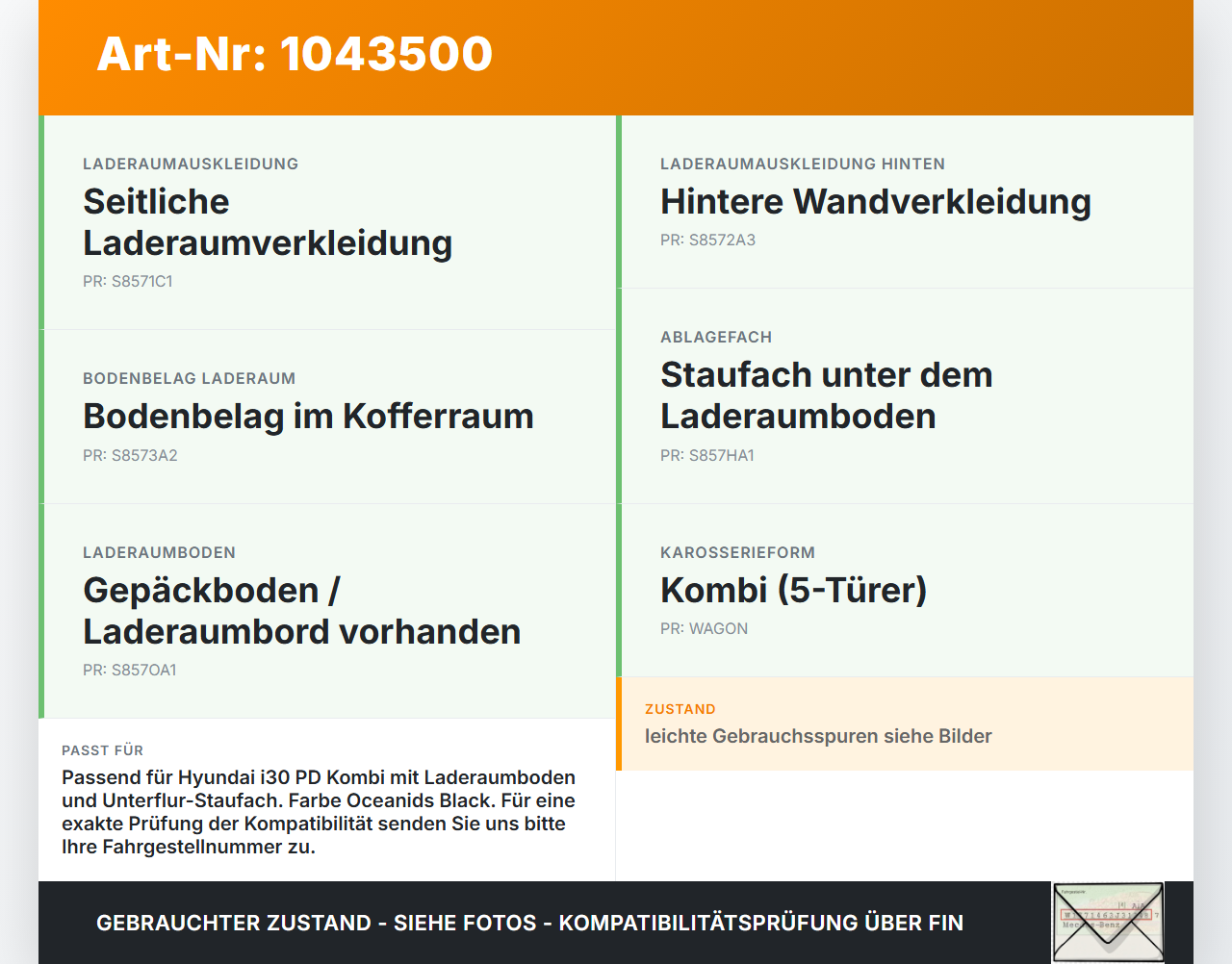 Hyundai I30 PD 20-25 Kombi Laderaumwanne Kofferraumwanne Einsatz Hyundai I30 PD 20-25 03.11.2017 85710-G4700... Vorschau 3