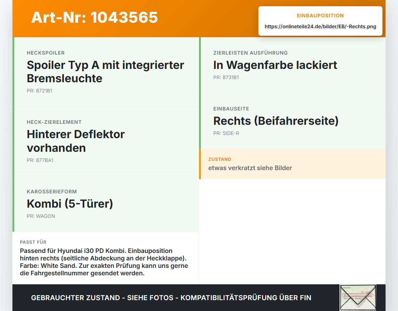 Hyundai I30 PD 20-25 Kombi Blende Aussen Abdeckung für Heckklappe Rechts Hyundai I30 PD 20-25 03.11.2017... Vorschau 3