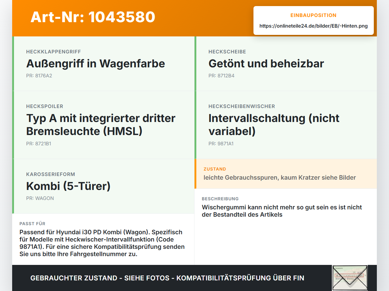 Hyundai I30 PD 20-25 Kombi Heckwischer Scheibenwischer Hinten Wischarm Hyundai I30 PD 20-25 03.11.2017 gebraucht Vorschau 3