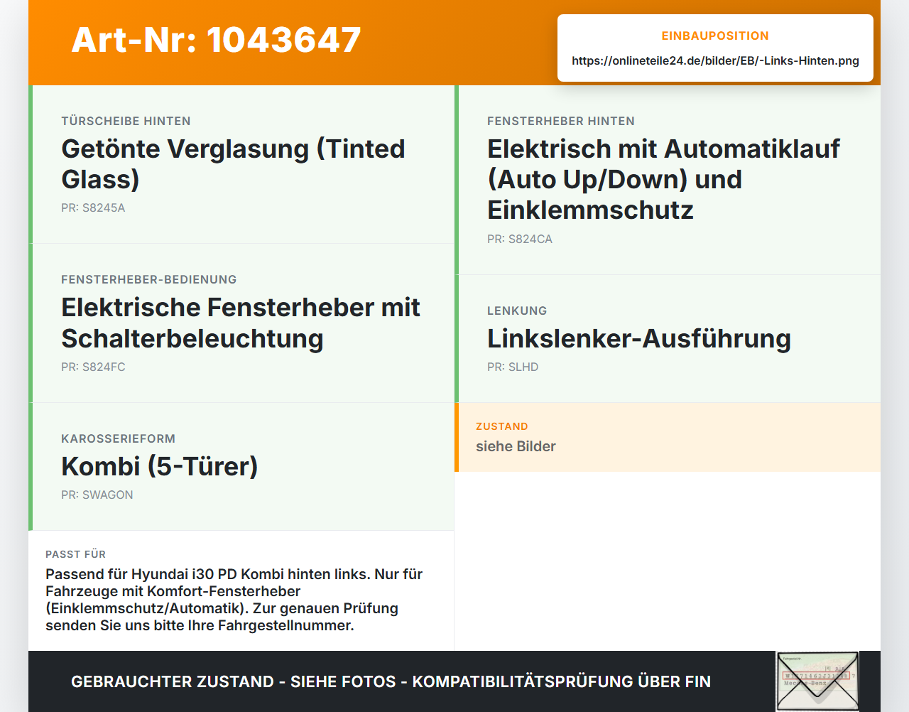 Hyundai I30 PD 20-25 Kombi Fensterheber o. FH-Motor Neuw Fenterheber Hinten Links Hyundai I30 PD 20-25 03.11.2017... Vorschau 3
