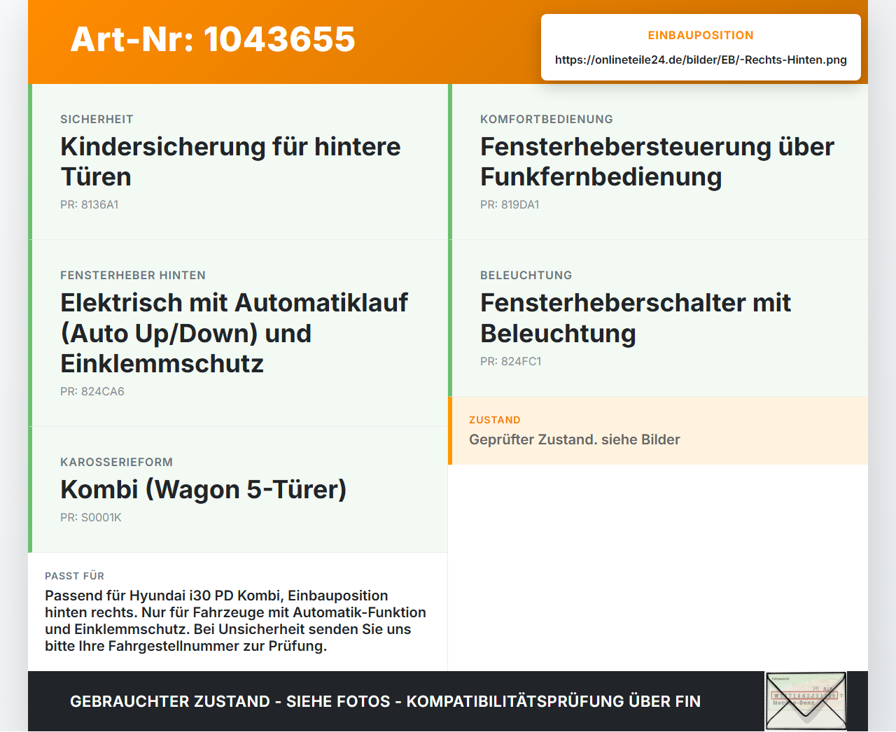 Hyundai I30 PD 20-25 Kombi Fensterhebermotor Antrieb Fensterheber Rechts Hinten Hyundai I30 PD 20-25 03.11.2017... Vorschau 3