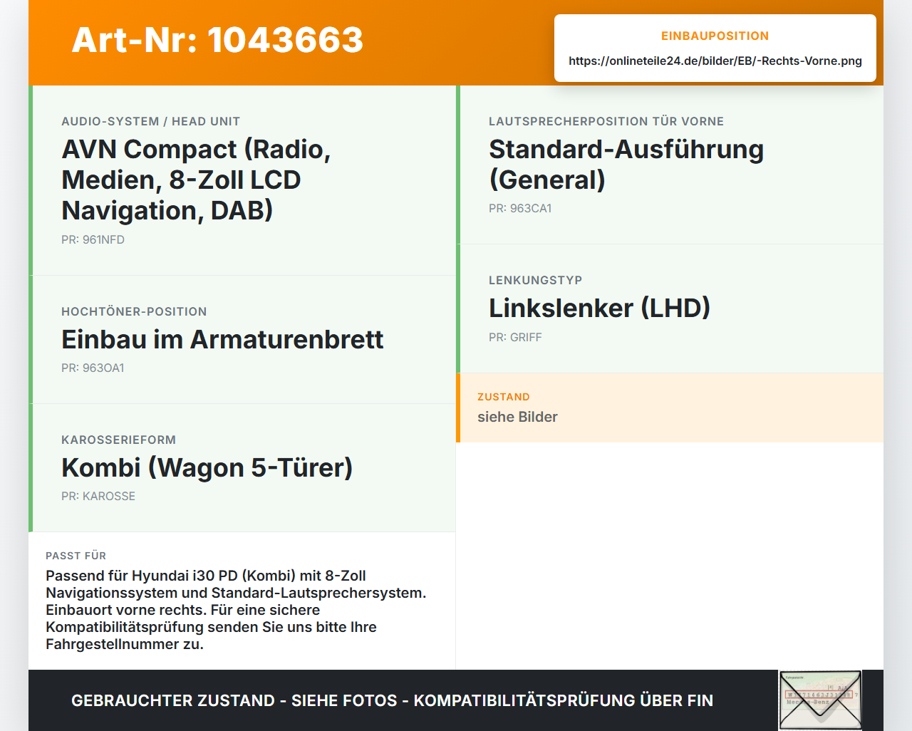 Hyundai I30 PD 20-25 Lautsprecher Rechts Vorne Hyundai I30 PD 20-25 03.11.2017 96330-G3000 gebraucht Vorschau 3