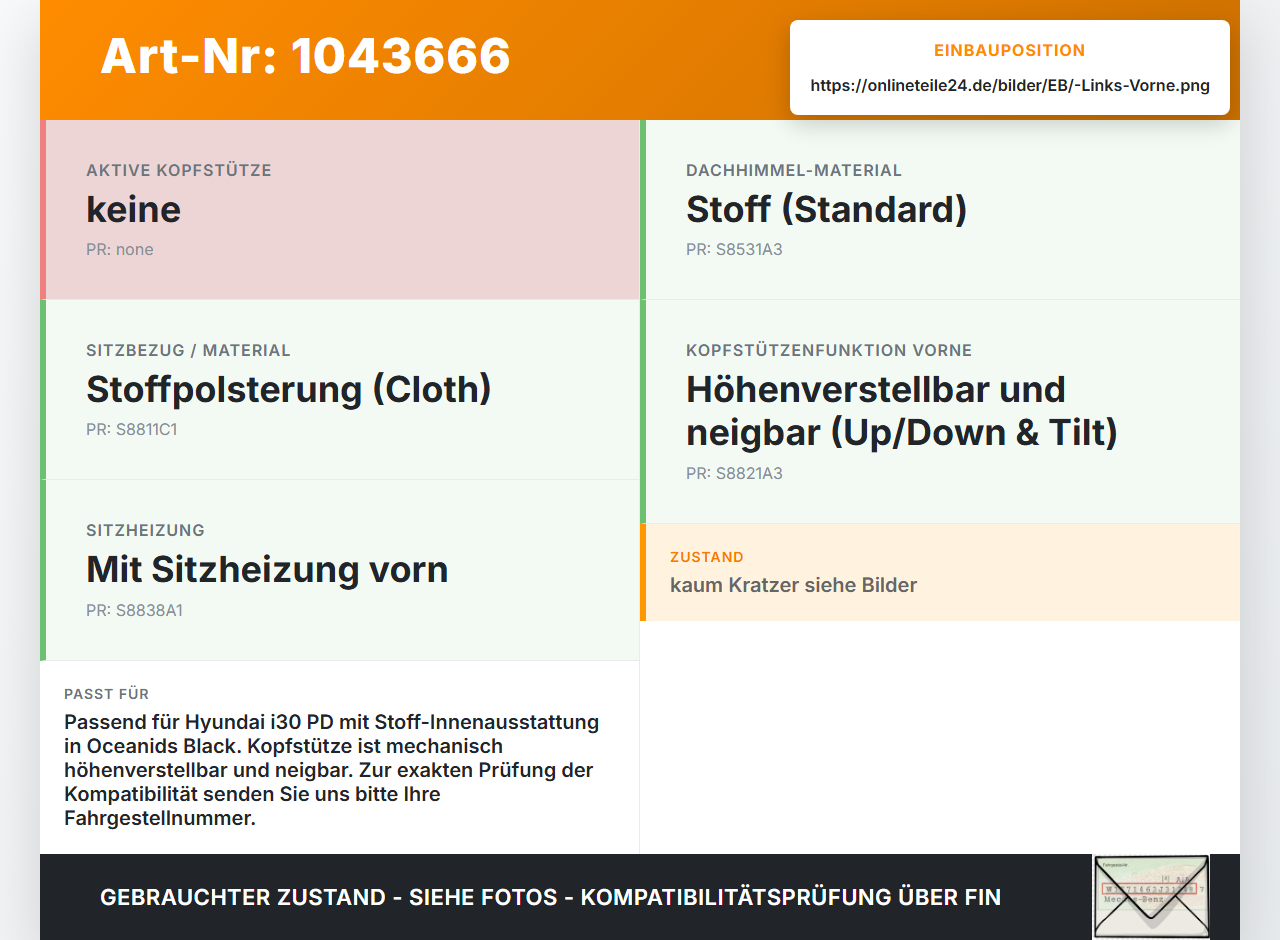 Hyundai I30 PD 20-25 Kopfstütze für Fahrer Sitz Links Vorne Hyundai I30 PD 20-25 03.11.2017 gebraucht Vorschau 3