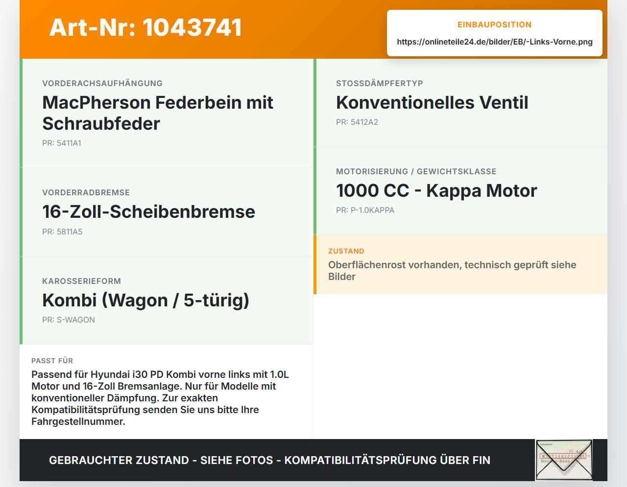 Hyundai I30 PD 20-25 Kombi Federbein Stossdämpfer Vorne Links Hyundai I30 PD 20-25 03.11.2017 T17125B2538 gebraucht Vorschau 3