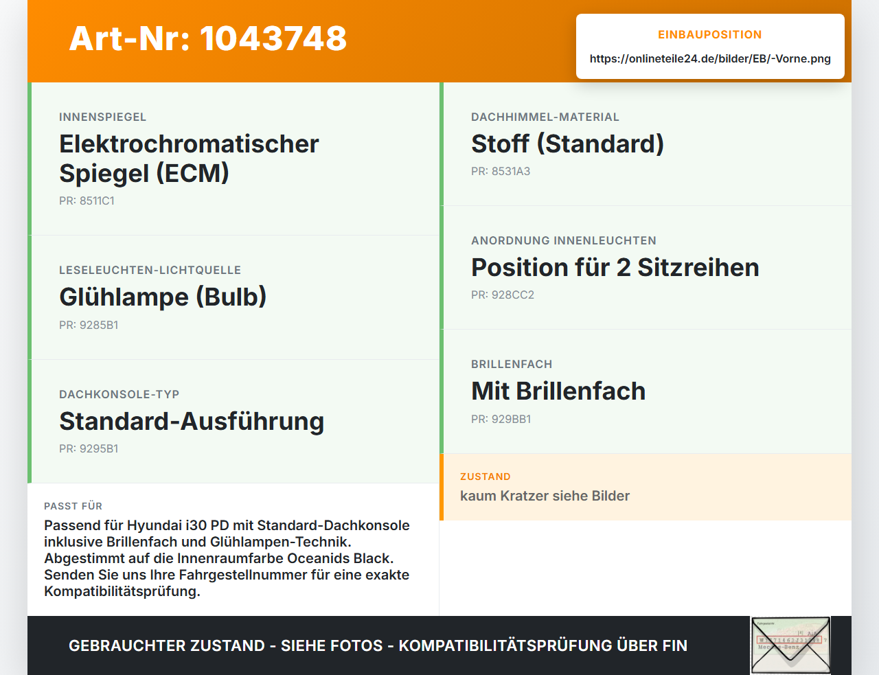 Hyundai I30 PD 20-25 Innenleuchte Vorne mit Brillenfach Hyundai I30 PD 20-25 03.11.2017 92800-G30XX gebraucht Vorschau 3