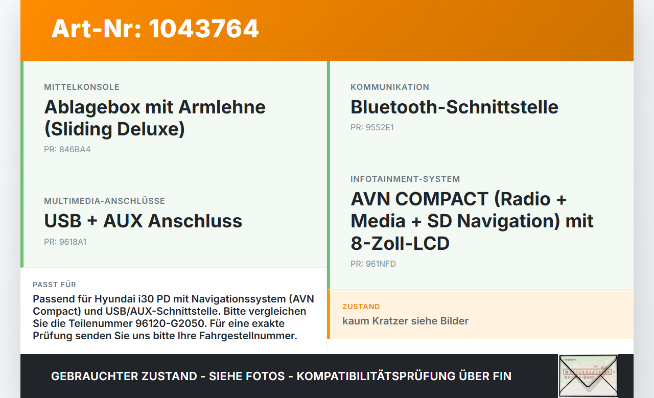 Hyundai I30 PD 20-25 Adapter Aux iPod USB Hyundai I30 PD 20-25 03.11.2017 96120-G2050 MF1706290210 gebraucht Vorschau 3