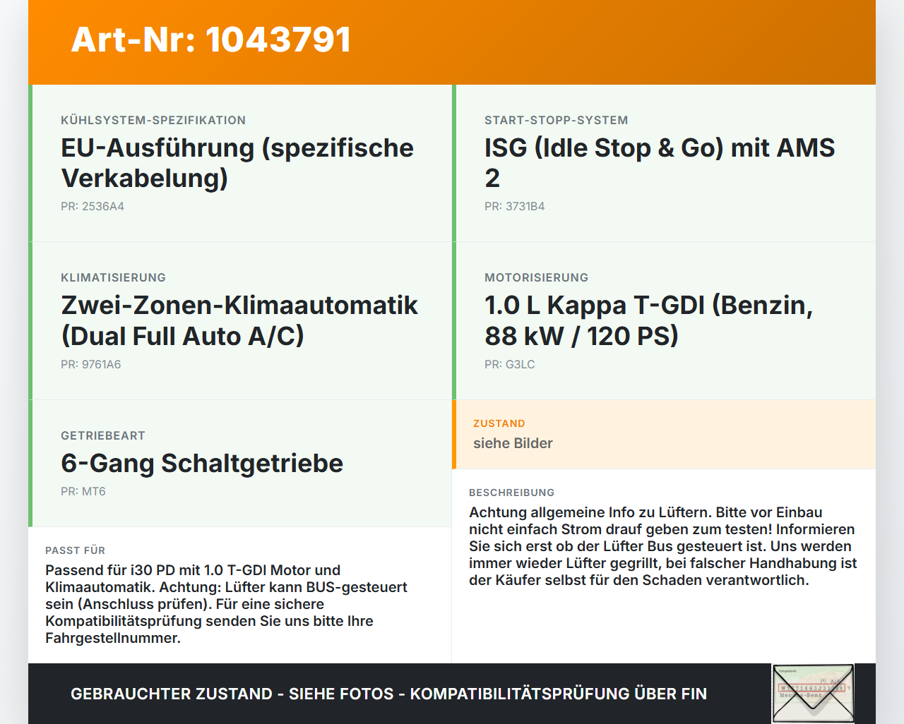 Hyundai I30 PD 20-25 1,0 88KW Lüfter Ventilator f. Kühler Hyundai I30 PD 20-25 03.11.2017 NF100EDFTA gebraucht Vorschau 3