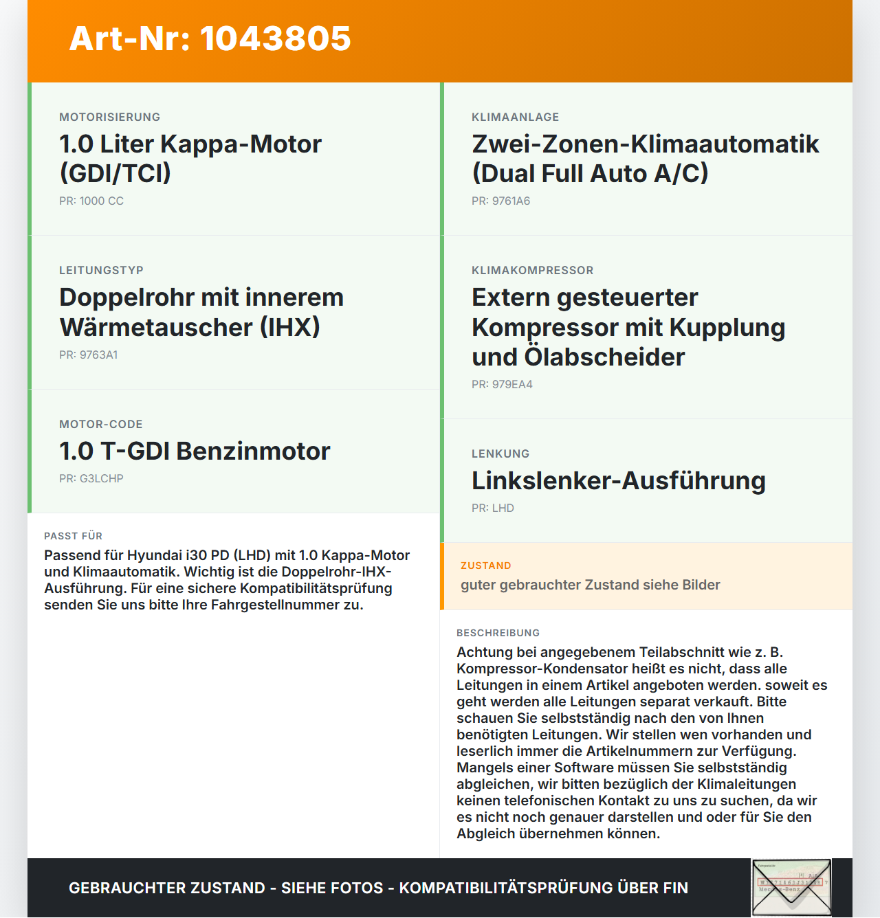Hyundai I30 PD 20-25 1,0 88KW Klimaschlauch Klimaleitung Hyundai I30 PD 20-25 03.11.2017 270917-2-AP gebraucht Vorschau 3
