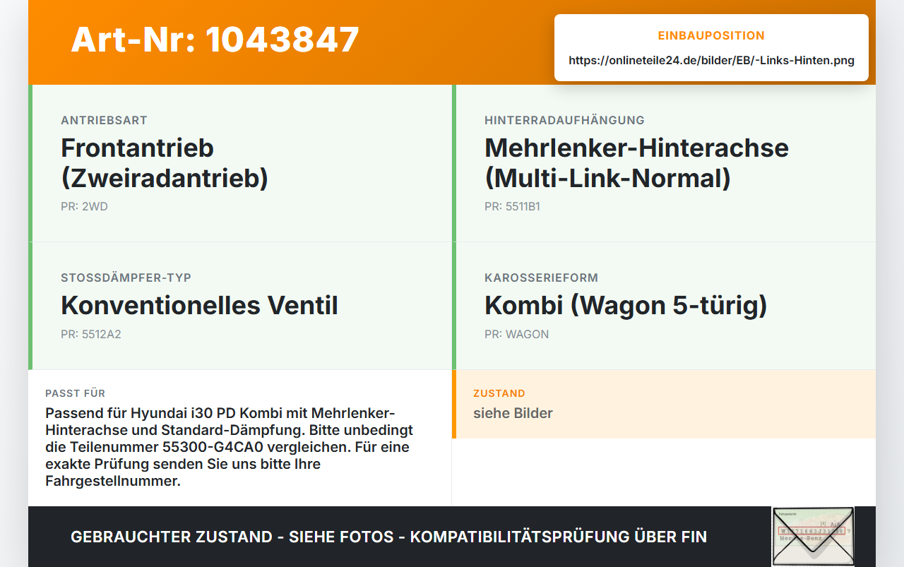 Hyundai I30 PD 20-25 Kombi Stossdämpfer Links Hinten Hyundai I30 PD 20-25 03.11.2017 55300-G4CA0 gebraucht Vorschau 3