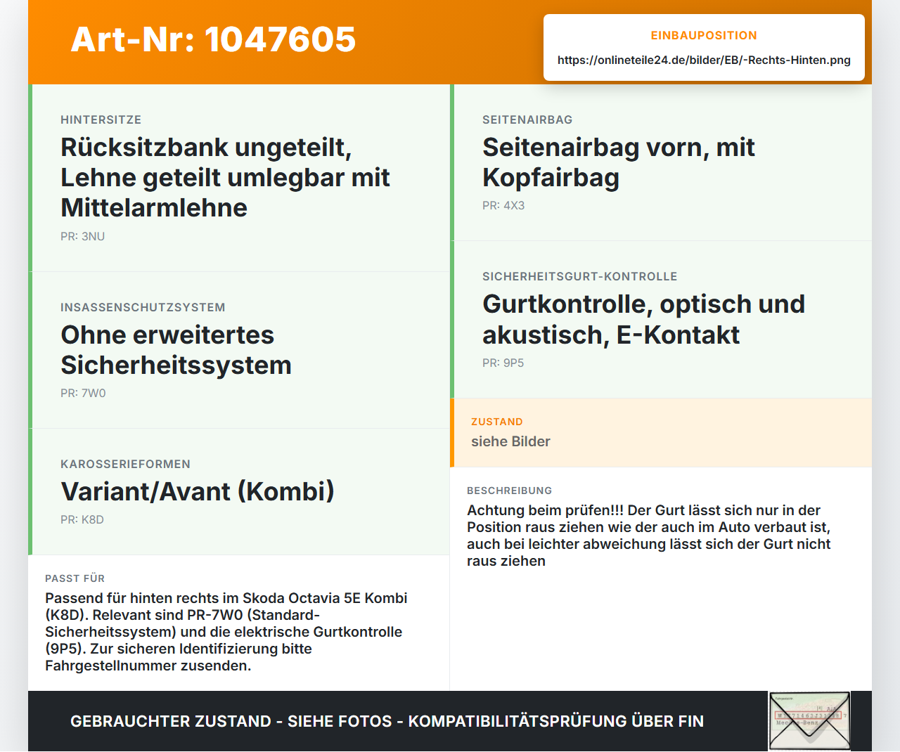 Skoda Octavia VRS III 5E 12-16 Kombi Gurt Sicherheitsgurt Rechts Hinten Skoda Octavia VRS III 5E 12-16 18.12.2014... Vorschau 3