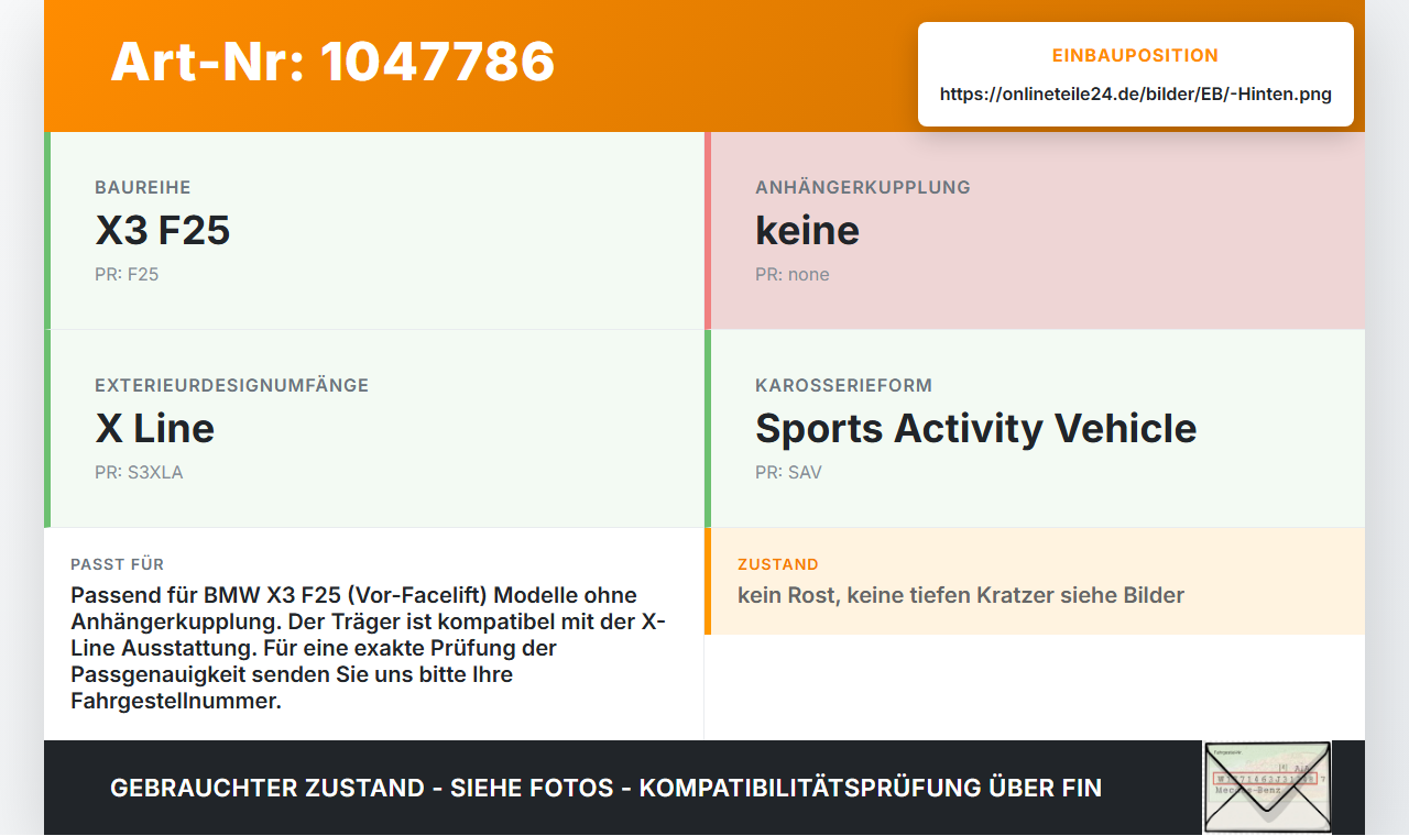 BMW X3 F25 10-14 Stoßstangenträger Stoßfängerträger Träger Querträger Hinten BMW X3 F25 10-14 20.03.2012... Vorschau 3