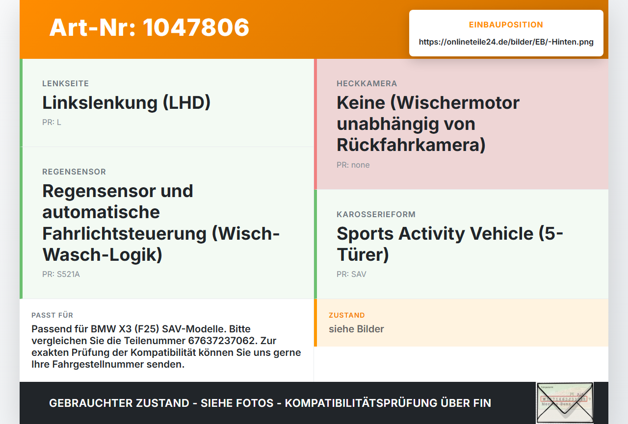 BMW X3 F25 10-14 Wischermotor Hinten Heckwischermotor BMW X3 F25 10-14 20.03.2012 7237062 67637237062 7237062-02... Vorschau 3