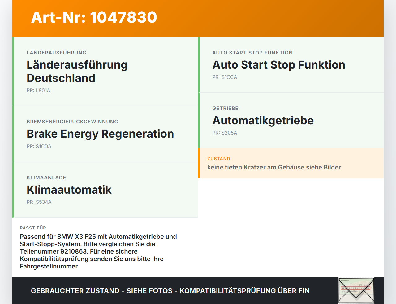 BMW X3 F25 10-14 2,0 135KW Sicherungskasten Zentralelektrik BMW X3 F25 10-14 20.03.2012 9210863 61149210863... Vorschau 3