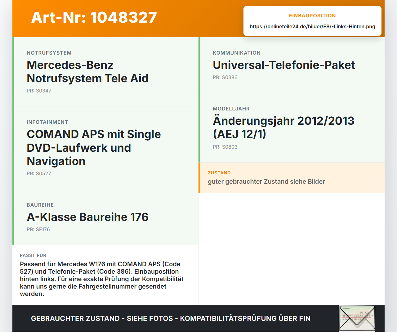 Mercedes W176 A200 12-15 Antennenverstärker Weiche Antenne Links Hinten Mercedes W176 A200 12-15 05.11.2012... Vorschau 3